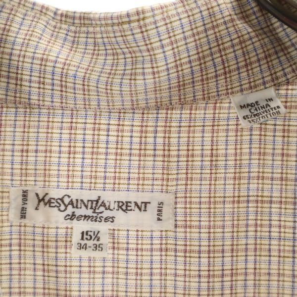 YVES SAINT LAURENT イヴサンローラン 80s 90s オールド チェック柄 長袖 シャツ 15 1/2 34-35 茶系 ワイシャツ メンズ