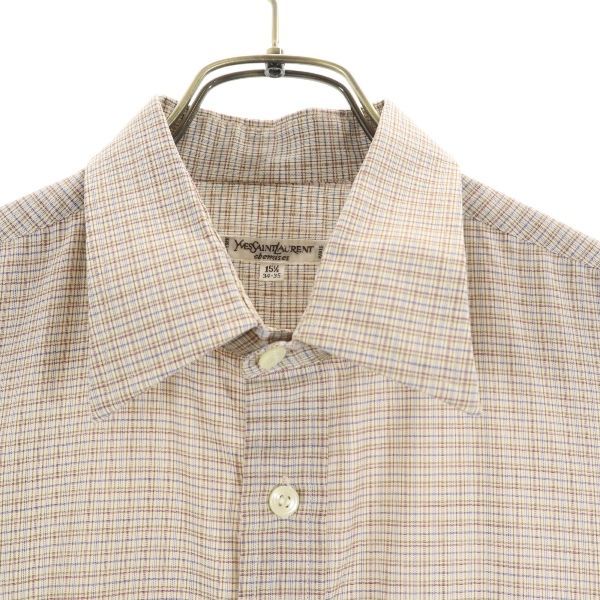 YVES SAINT LAURENT イヴサンローラン 80s 90s オールド チェック柄 長袖 シャツ 15 1/2 34-35 茶系 ワイシャツ メンズ