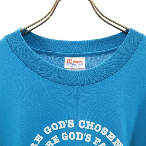 Hanes ヘインズ 90s オールド プリント 半袖 Tシャツ XL 水色 メンズ