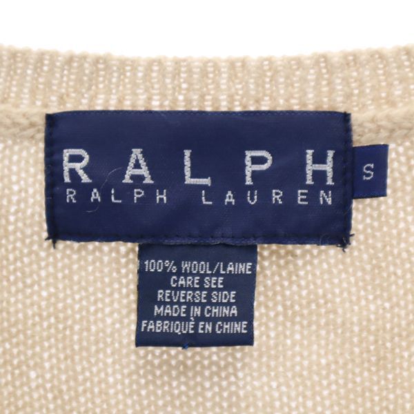 RALPH LAUREN ラルフローレン ワンポイント刺繍 長袖 Vネック セーター S ベージュ系 ニット レディース