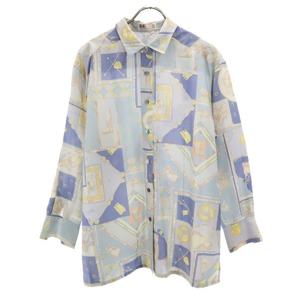 DAKS ダックス シルクブレンド 乗馬柄 長袖 シャツ 上下 セットアップ 9R ブルー系 スカート レディース