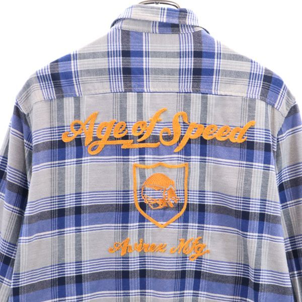 AVIREX アヴィレックス チェック 長袖 ネルシャツ XL グレー系 バックチェーンステッチ メンズ