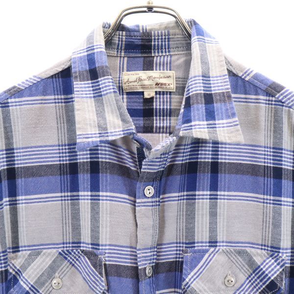 AVIREX アヴィレックス チェック 長袖 ネルシャツ XL グレー系 バックチェーンステッチ メンズ