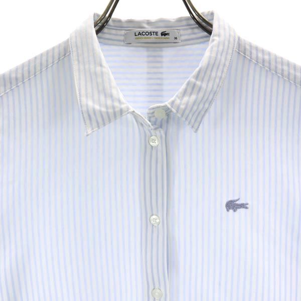 ラコステ ストライプ柄 長袖 シャツ M 白系 LACOSTE レディース