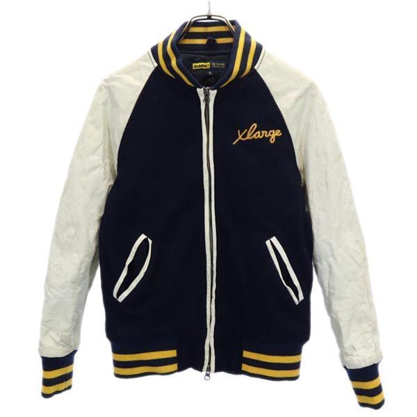 XLARGE エクストララージ ウールブレンド スタジャン S 紺 羊革レザー袖 皮 メンズ