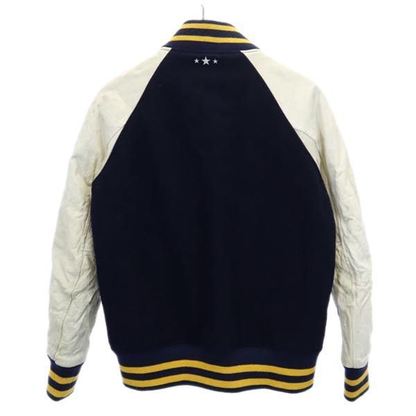 XLARGE エクストララージ ウールブレンド スタジャン S 紺 羊革レザー袖 皮 メンズ