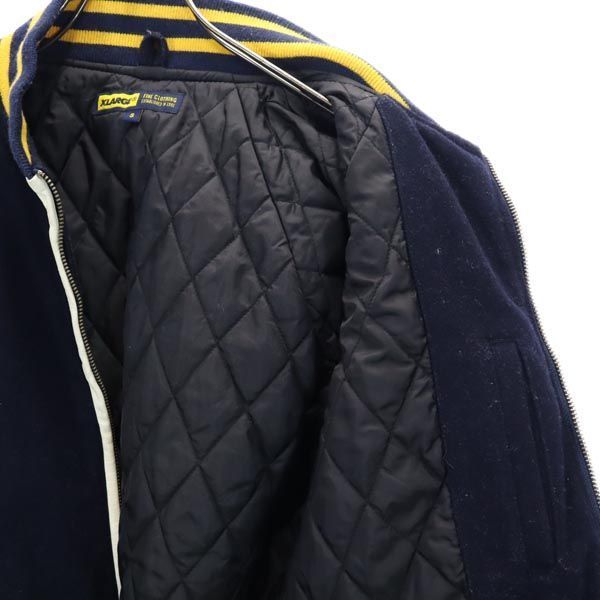 XLARGE エクストララージ ウールブレンド スタジャン S 紺 羊革レザー袖 皮 メンズ