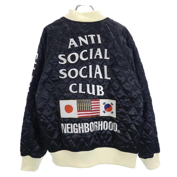 NEIGHBORHOOD ネイバーフッド バックロゴ刺繍 キルティングジャケット S 黒×白×アイボリー ジャンパー ブルゾン メンズ