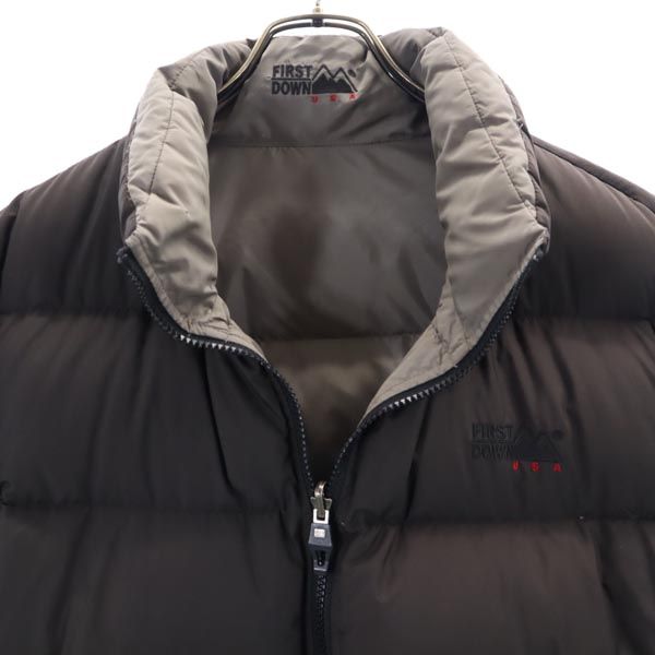 FIRSTDOWN ファーストダウン ロゴ刺繍 リバーシブル ダウンジャケット LL 茶 メンズ
