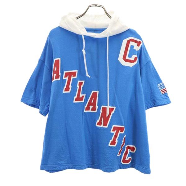 VOTE MAKE NEW CLOTHES ボートメイクニュークローズ プリント 半袖 メッシュ フード付 Tシャツ M 青 メンズ