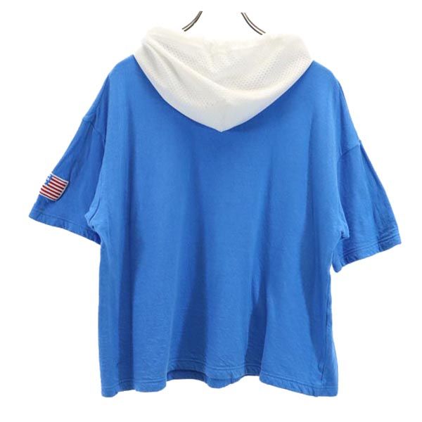 VOTE MAKE NEW CLOTHES ボートメイクニュークローズ プリント 半袖 メッシュ フード付 Tシャツ M 青 メンズ
