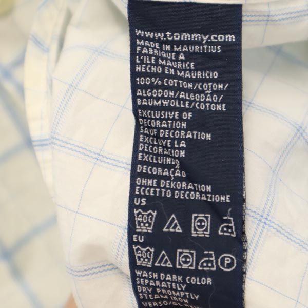 トミーヒルフィガー チェック柄 半袖 ボタンダウンシャツ XL ホワイト×ブルー TOMMY HILFIGER メンズ
