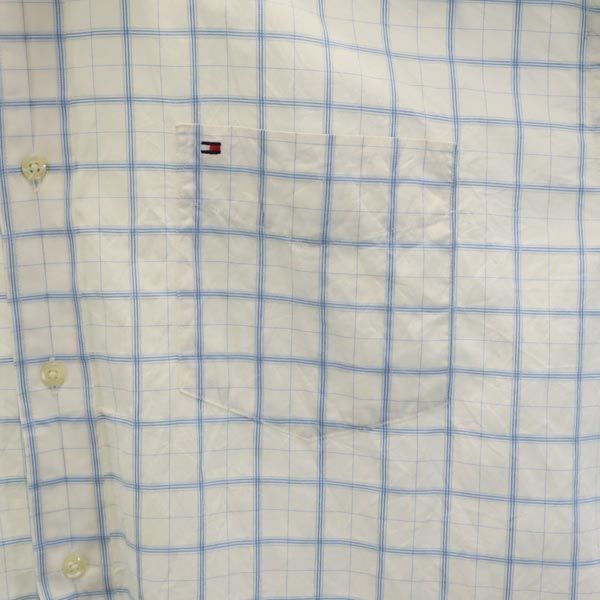 トミーヒルフィガー チェック柄 半袖 ボタンダウンシャツ XL ホワイト×ブルー TOMMY HILFIGER メンズ
