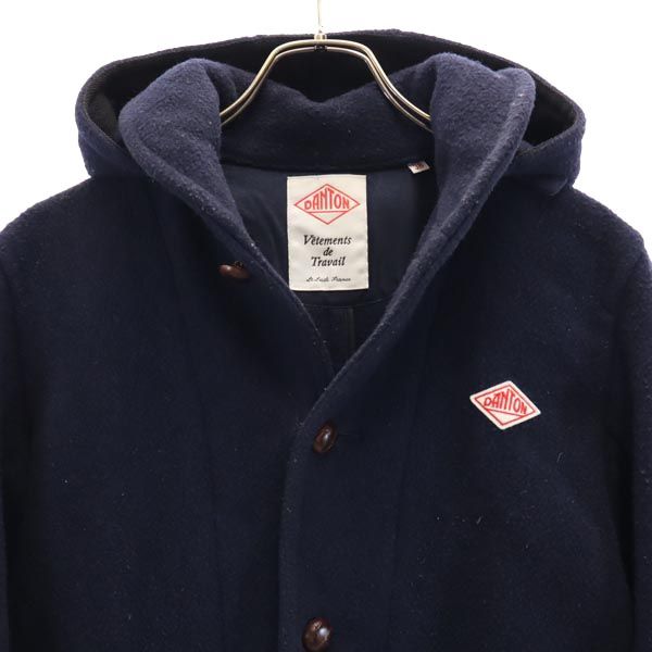 ダントン 日本製 フード付き コート 38 ネイビー Danton くるみボタン レディース