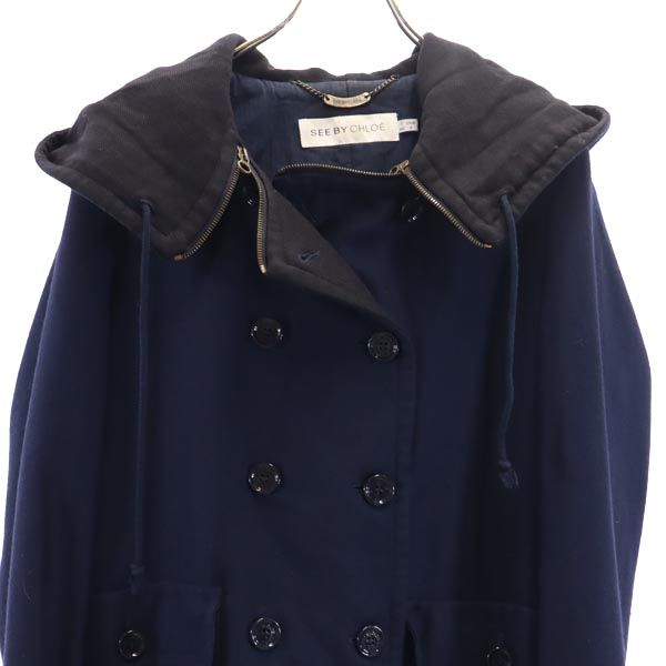 SEE BY CHLOE シーバイクロエ 中綿 ウールコート 4 ネイビー フード レディース