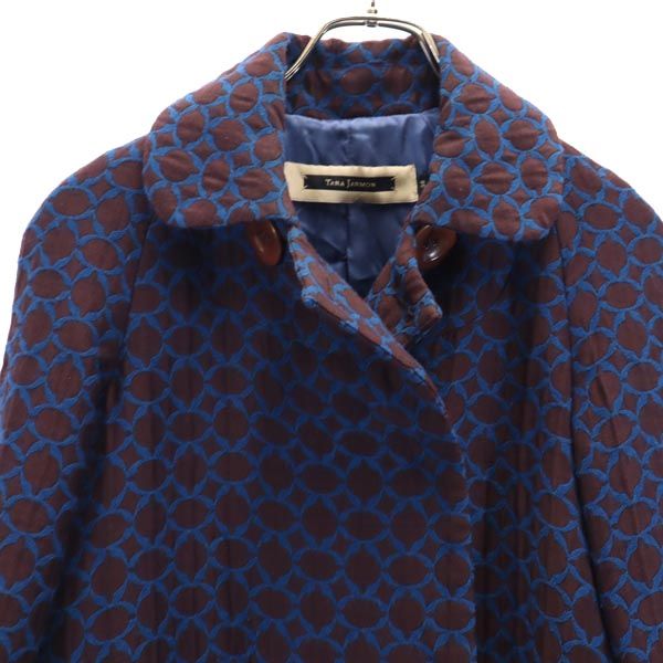 TARA JARMON タラジャーモン 総柄 ウールブレンド ハーフ コート 36 ブラウン系 レディース