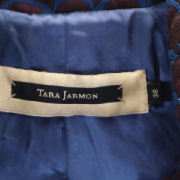 TARA JARMON タラジャーモン 総柄 ウールブレンド ハーフ コート 36 ブラウン系 レディース