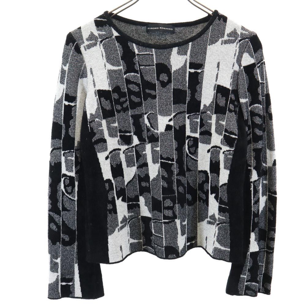 ヒロココシノ 総柄 長袖 セーター 38 ブラック系 HIROKO KOSHINO 日本製 レディース