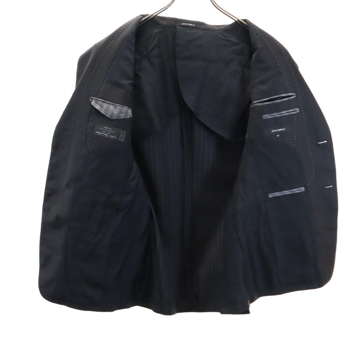 プラチナコムサ ウール ストライプ柄 スーツ 上下 セットアップ 44 黒 platinumCOMMECA メンズ