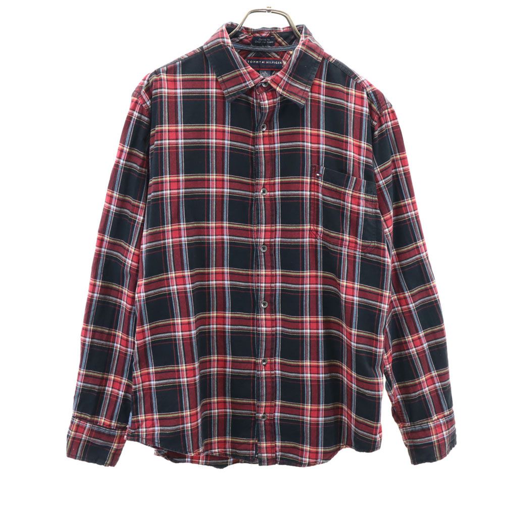 トミーヒルフィガー 長袖 チェックシャツ XL レッド系 TOMMY HILFIGER メンズ