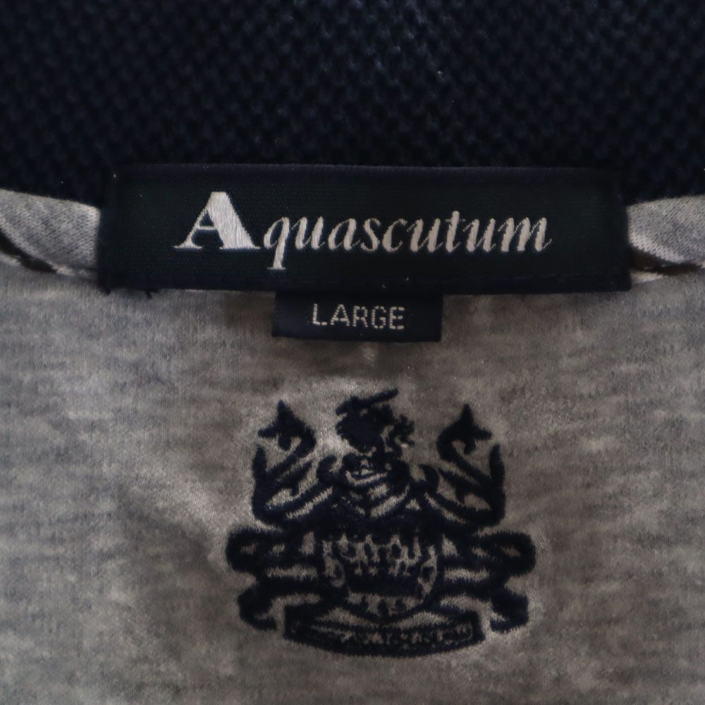 アクアスキュータム 日本製 ストライプ柄 半袖 ポロシャツ L グレー Aquascutum メンズ