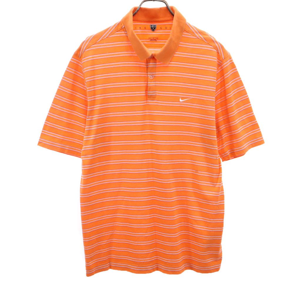 NIKE GOLF ナイキゴルフ ボーダー柄 ゴルフ 半袖 ポロシャツ L オレンジ系 メンズ
