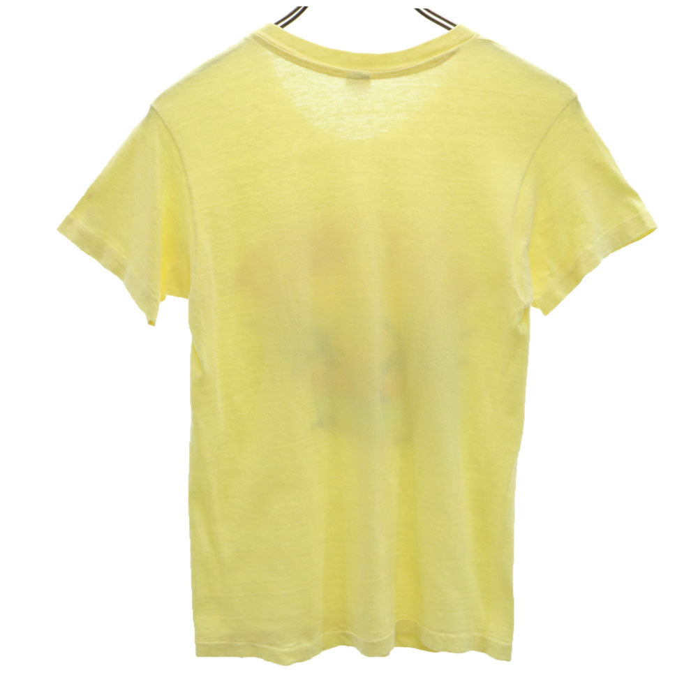 Hanes ヘインズ 70s USA製 オレンジタグ ヴィンテージ プリント 半袖 Tシャツ S 34-36 イエロー メンズ