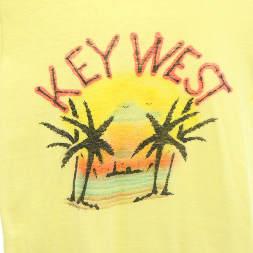 Hanes ヘインズ 70s USA製 オレンジタグ ヴィンテージ プリント 半袖 Tシャツ S 34-36 イエロー メンズ