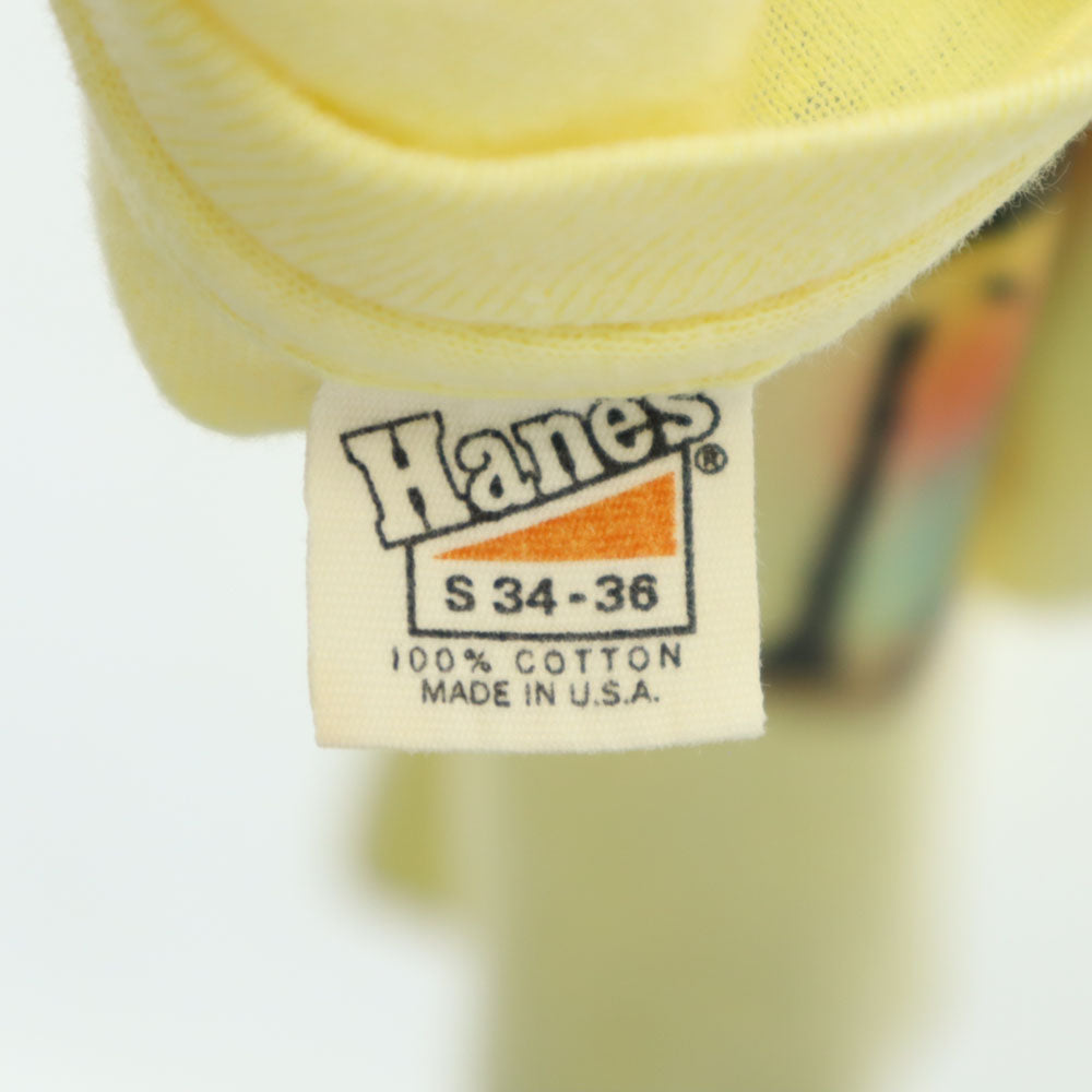 Hanes ヘインズ 70s USA製 オレンジタグ ヴィンテージ プリント 半袖 Tシャツ S 34-36 イエロー メンズ