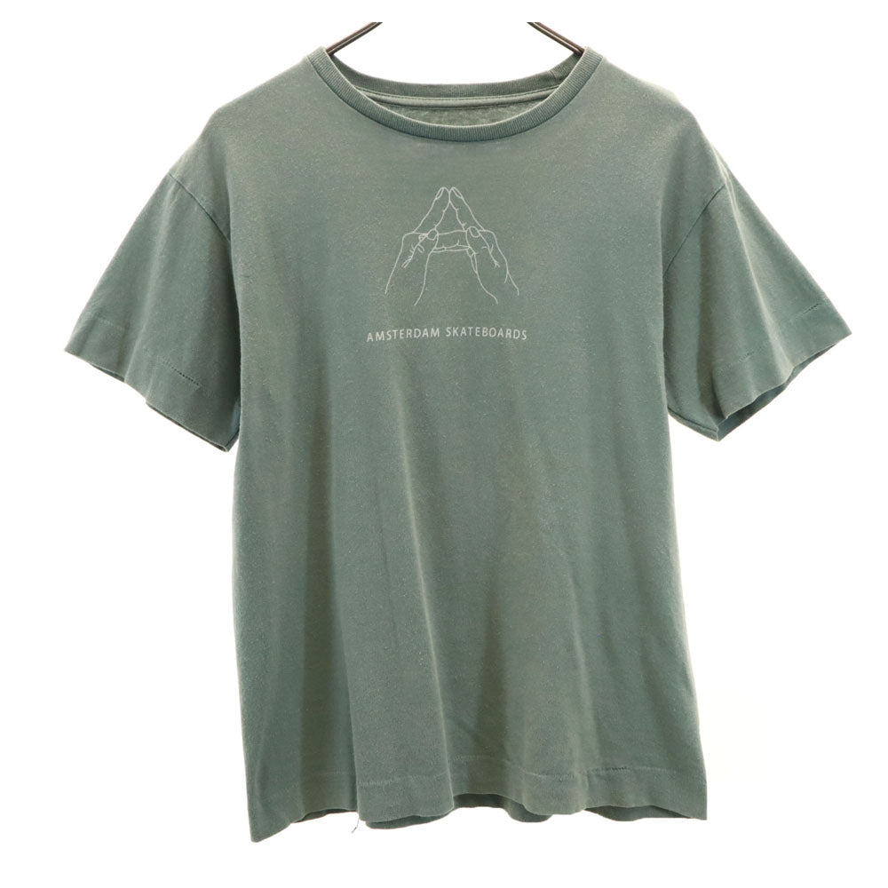 NECESSARY or UNNECESSARY ネセサリーオアアンネセサリー 日本製 プリント 半袖 Tシャツ L グリーン メンズ