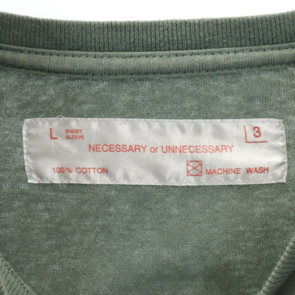 NECESSARY or UNNECESSARY ネセサリーオアアンネセサリー 日本製 プリント 半袖 Tシャツ L グリーン メンズ