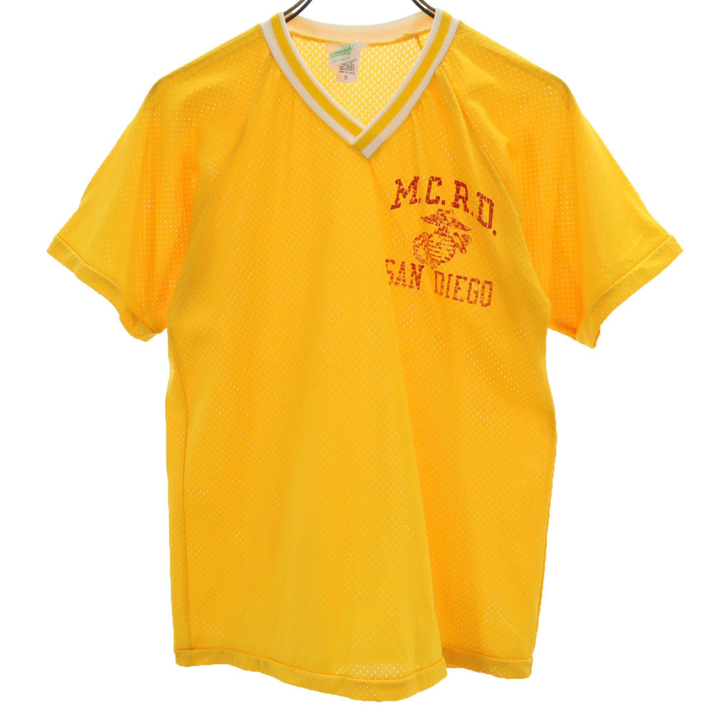 BUSHWAKKER 80s USA製 ヴィンテージ 半袖 Vネック メッシュ Tシャツ S イエロー メンズ