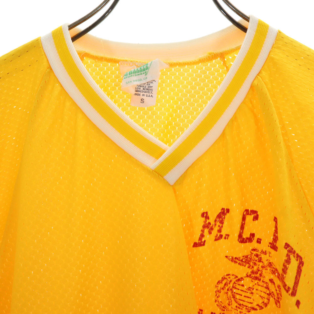 BUSHWAKKER 80s USA製 ヴィンテージ 半袖 Vネック メッシュ Tシャツ S イエロー メンズ