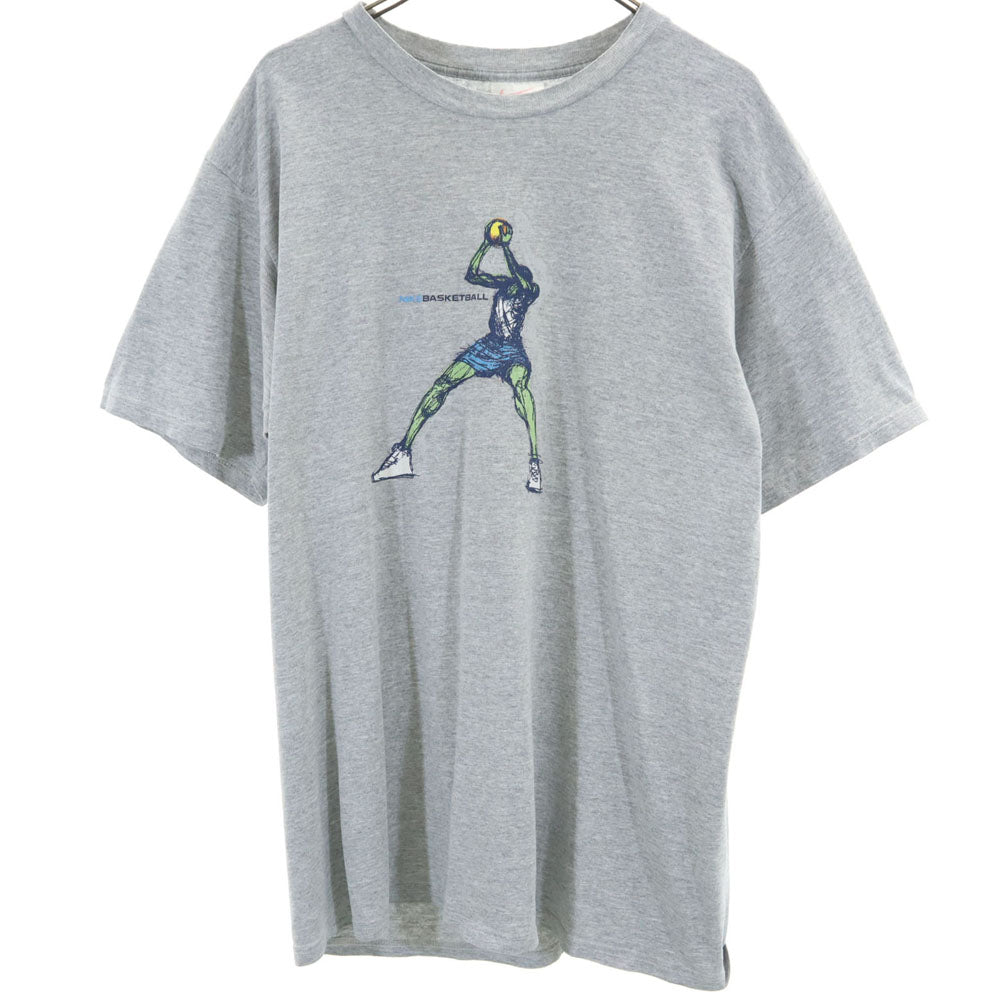 NIKE ナイキ 90s オールド プリント 半袖 Tシャツ M グレー バスケットボール メンズ