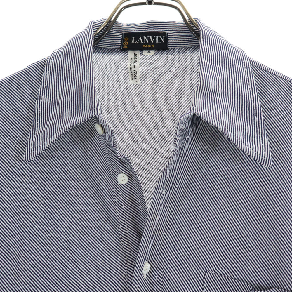 LANVIN ランバン イタリア製 斜めストライプ柄 半袖 ポロシャツ 4 ネイビー×ホワイト ボーダー柄 メンズ