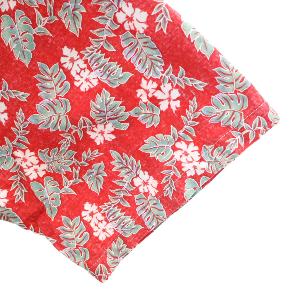 hawaiian 80s 90s USA製 オールド 半袖 リバースプリント ボタンダウン ポロシャツ L レッド系 アロハ メンズ