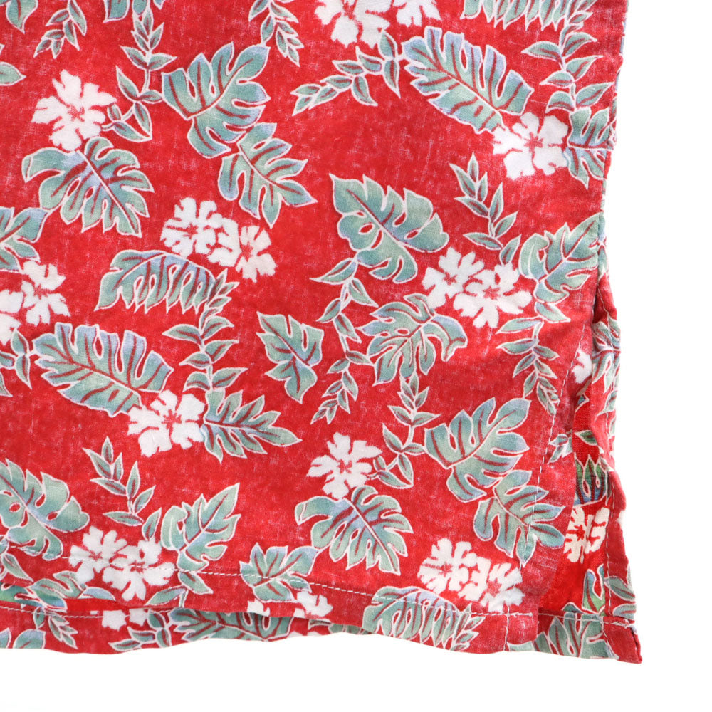 hawaiian 80s 90s USA製 オールド 半袖 リバースプリント ボタンダウン ポロシャツ L レッド系 アロハ メンズ