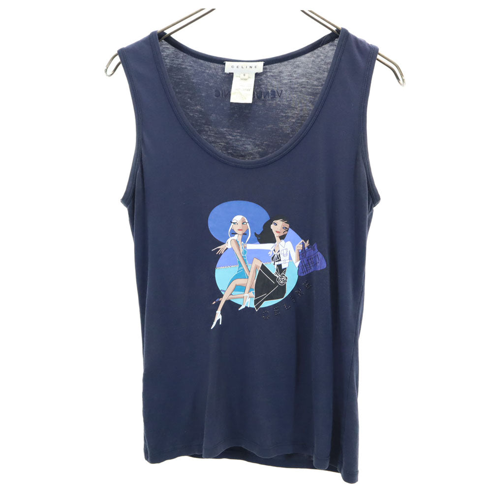 CELINE セリーヌ ポルトガル製 ノースリーブ タンクトップ S ネイビー レディース