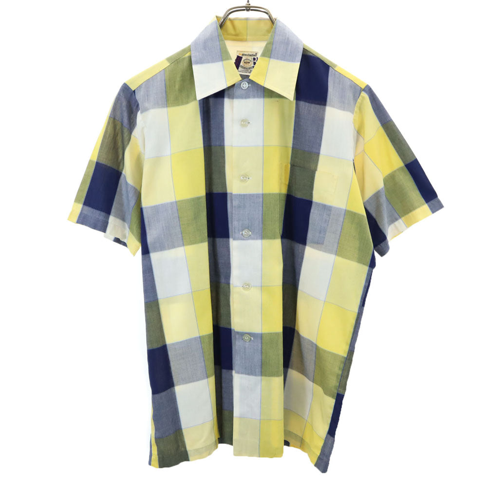 Manhattan UNIVERSITY ROW 80s ヴィンテージ 日本規格 チェック柄 半袖 シャツ M イエロー系 メンズ