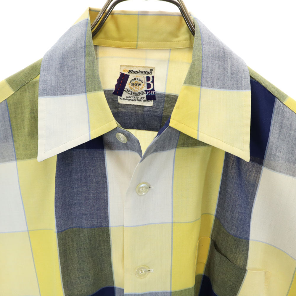 Manhattan UNIVERSITY ROW 80s ヴィンテージ 日本規格 チェック柄 半袖 シャツ M イエロー系 メンズ