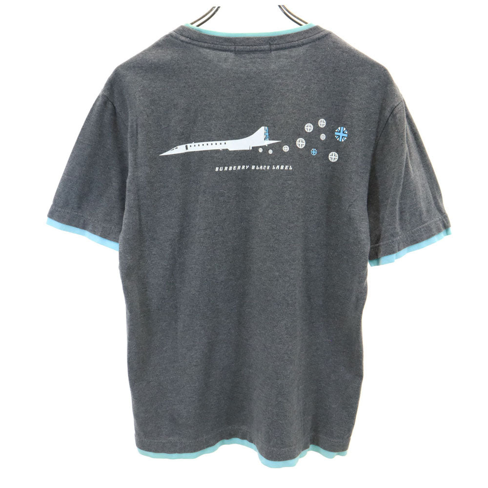 バーバリーブラックレーベル 三陽商会 バックプリント 半袖 Tシャツ 2 グレー×ブルー BURBERRY BLACK LABEL メンズ