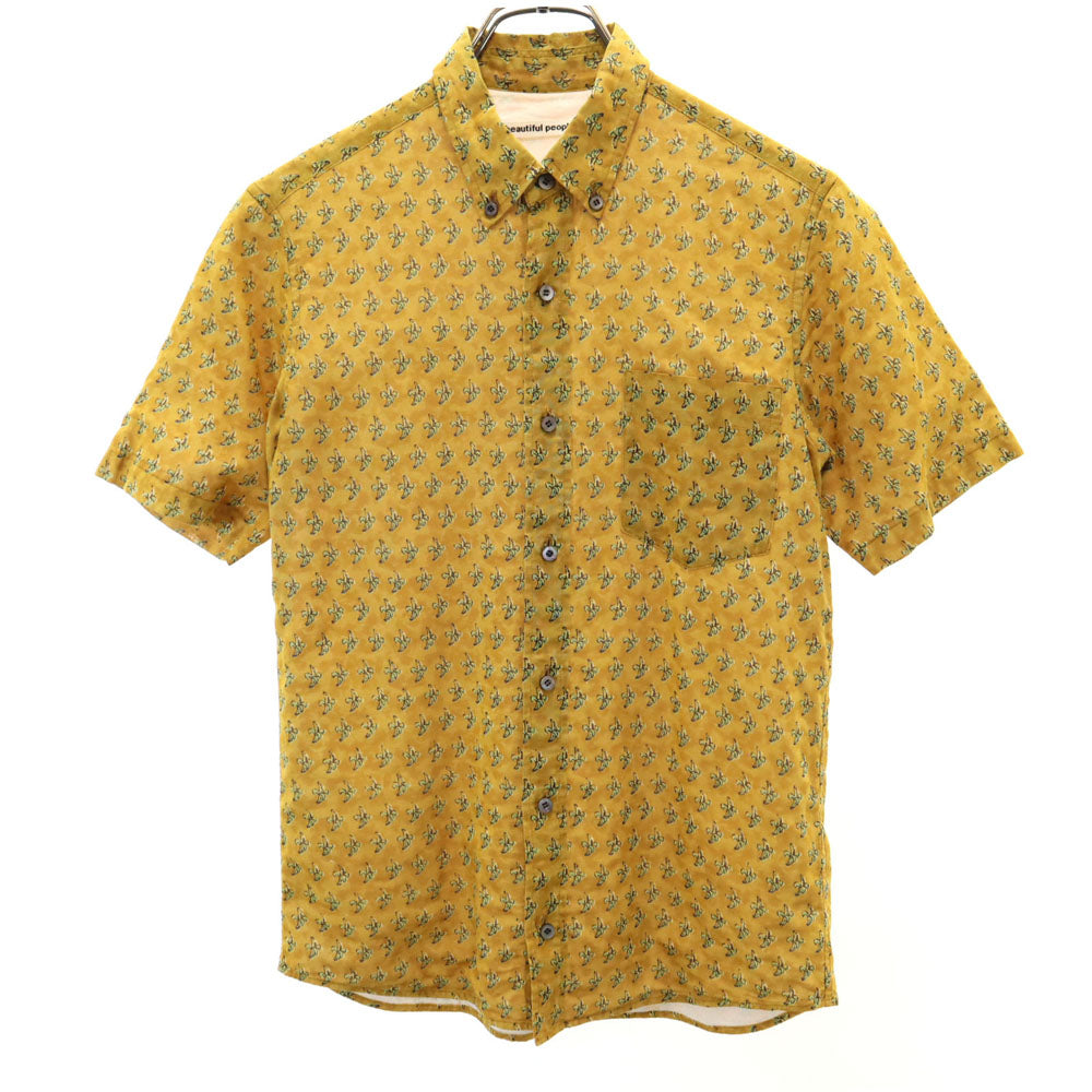 beautiful people ビューティフルピープル 日本製 総柄 半袖 ボタンダウンシャツ 170 イエロー系 キッズ