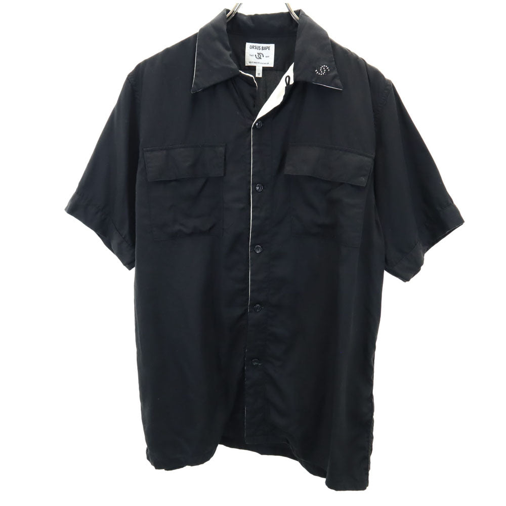 A BATHING APE アベイシングエイプ 日本製 バック刺繍 半袖 オープンカラーシャツ M ブラック ARSUS BAPE メンズ