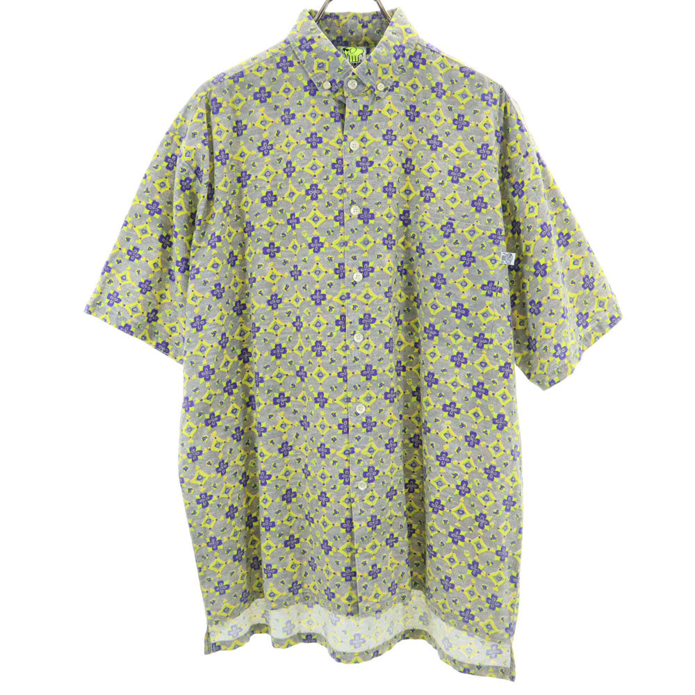 TRUNKS 90s オールド 総柄 半袖 ボタンダウンシャツ L グレー系 メンズ