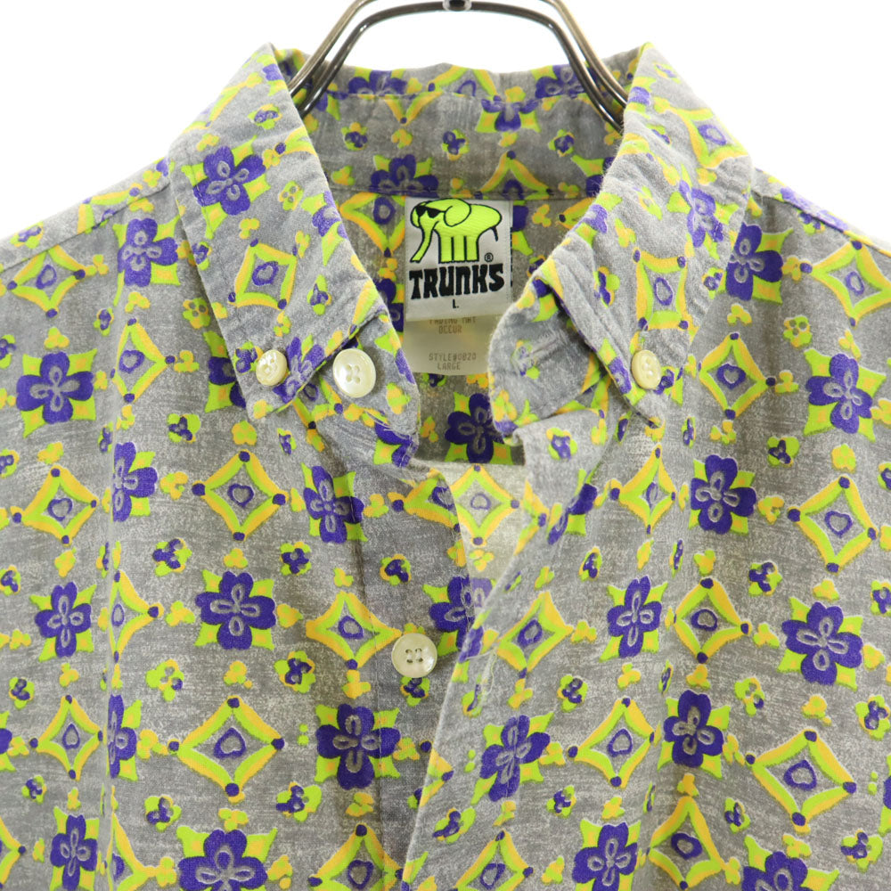 TRUNKS 90s オールド 総柄 半袖 ボタンダウンシャツ L グレー系 メンズ