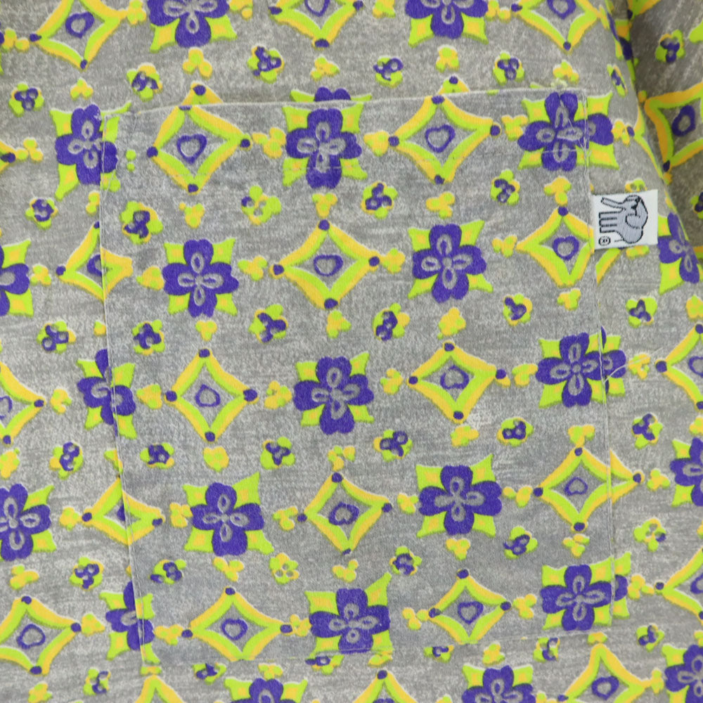 TRUNKS 90s オールド 総柄 半袖 ボタンダウンシャツ L グレー系 メンズ