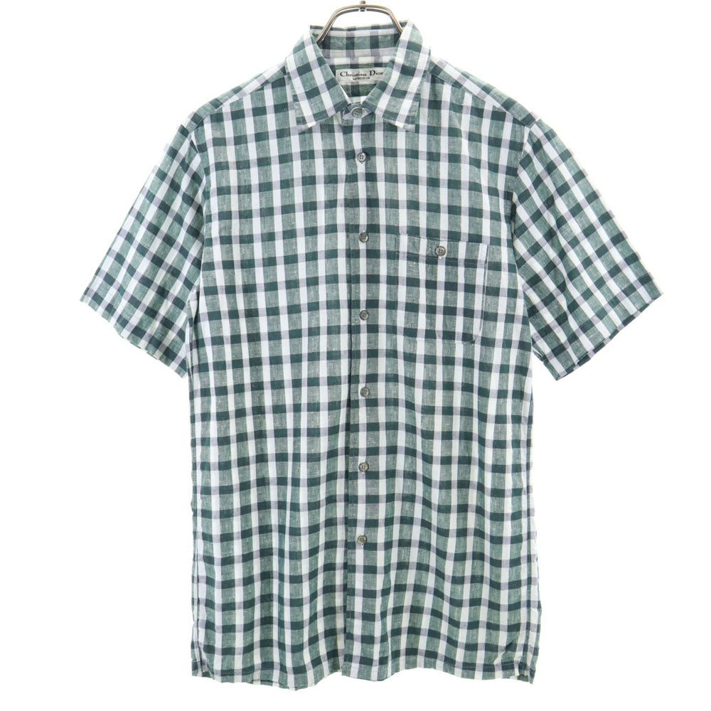 Christian Dior クリスチャンディオール 90s オールド チェック柄 半袖 シャツ M 緑×白 メンズ
