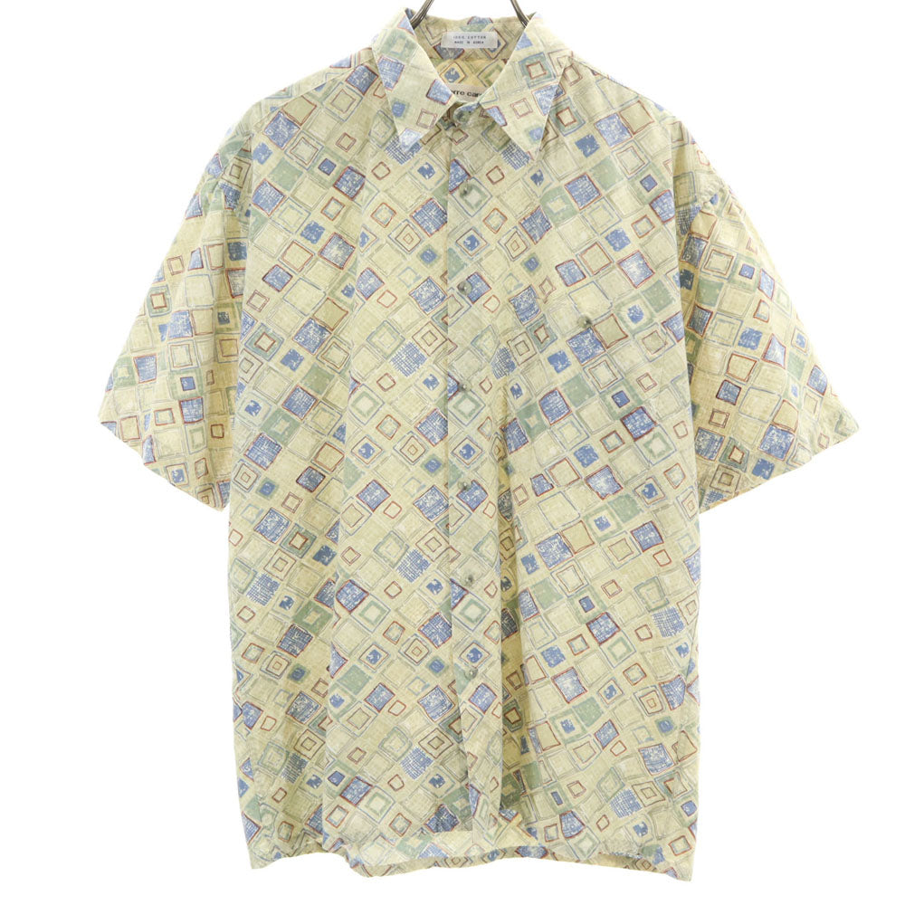 Pierre Cardin ピエールカルダン 90s 韓国製 オールド 総柄 半袖 シャツ M カーキ系 メンズ