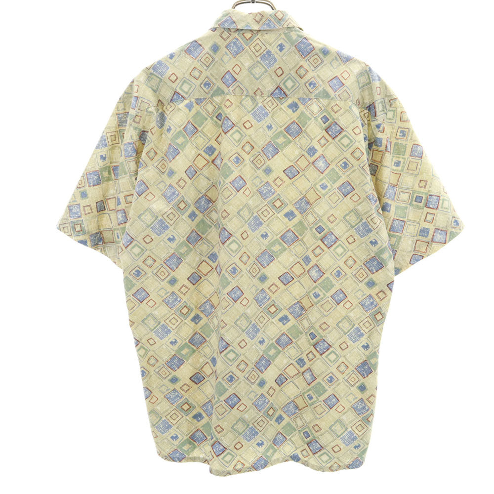 Pierre Cardin ピエールカルダン 90s 韓国製 オールド 総柄 半袖 シャツ M カーキ系 メンズ