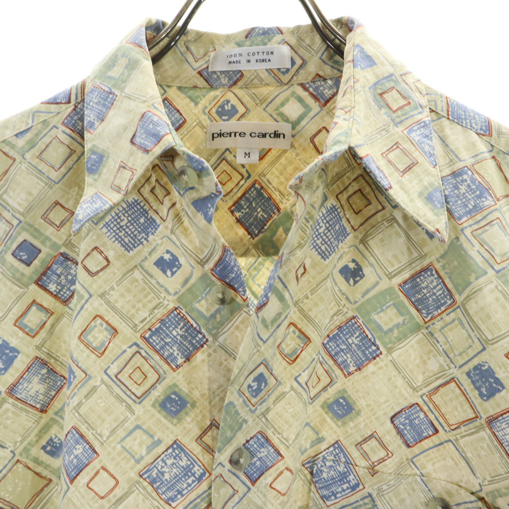 Pierre Cardin ピエールカルダン 90s 韓国製 オールド 総柄 半袖 シャツ M カーキ系 メンズ